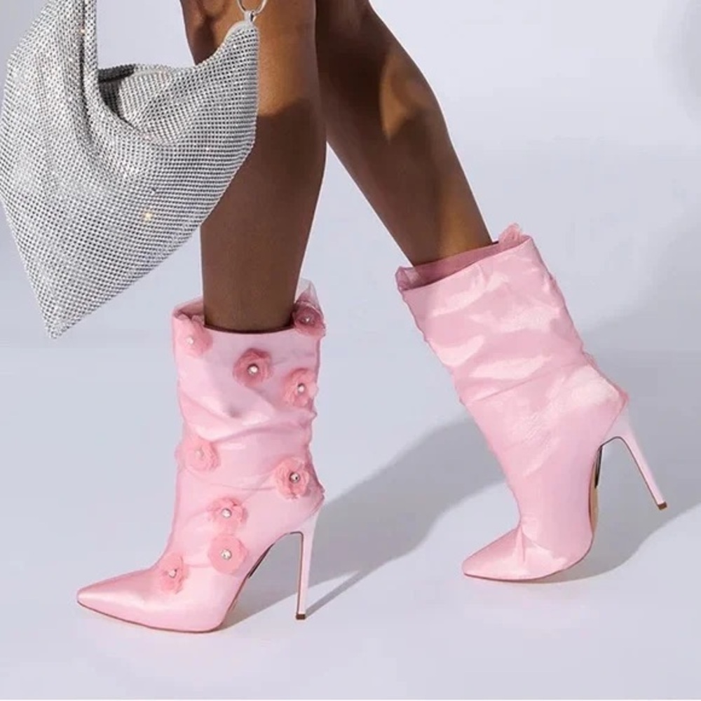 AZALEA WANG | Acacia Pointy Toe Floral Booties Various Sizes Available